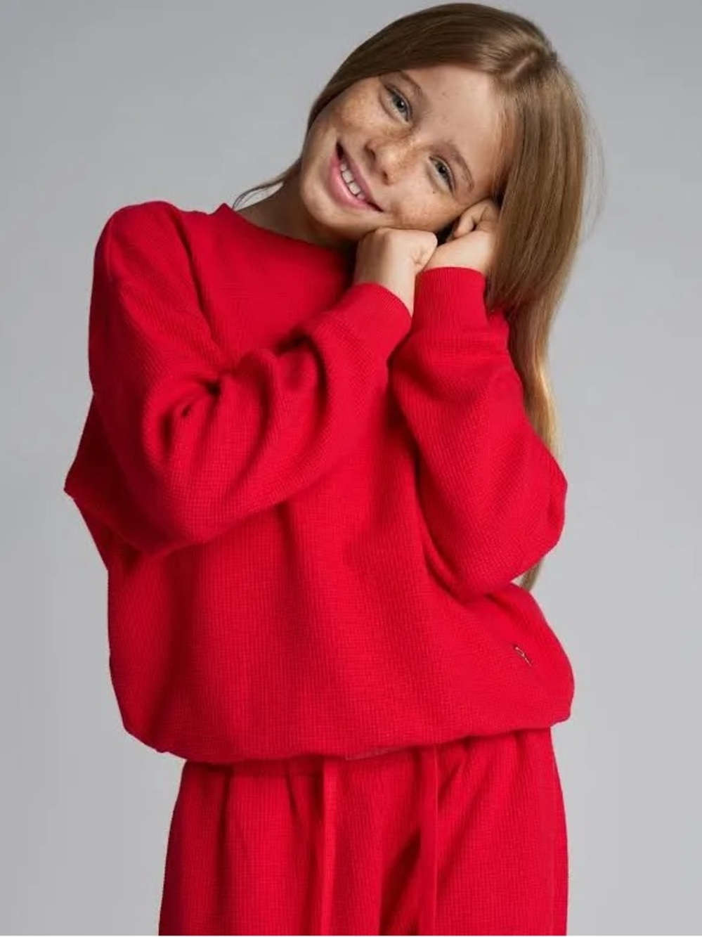 Comfrt Unisex Kids Waffle Lounge‎ Long Sleeve Red Cherry Size Large